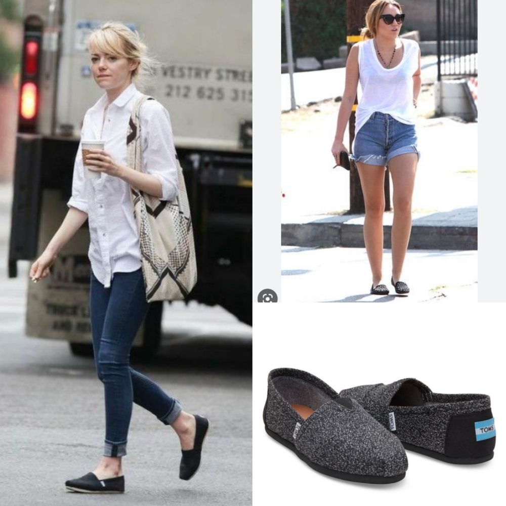 Toms Black Marled Slip On Canvas Loafer Flat Shoes